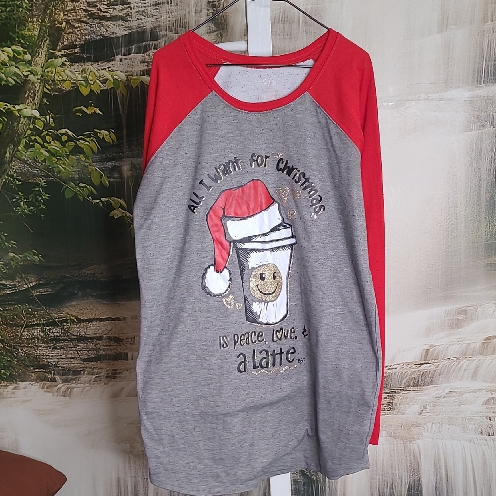 Justice Girls 16 18 Peace Love Latte Red and Gray Christmas Nightgown Pajamas